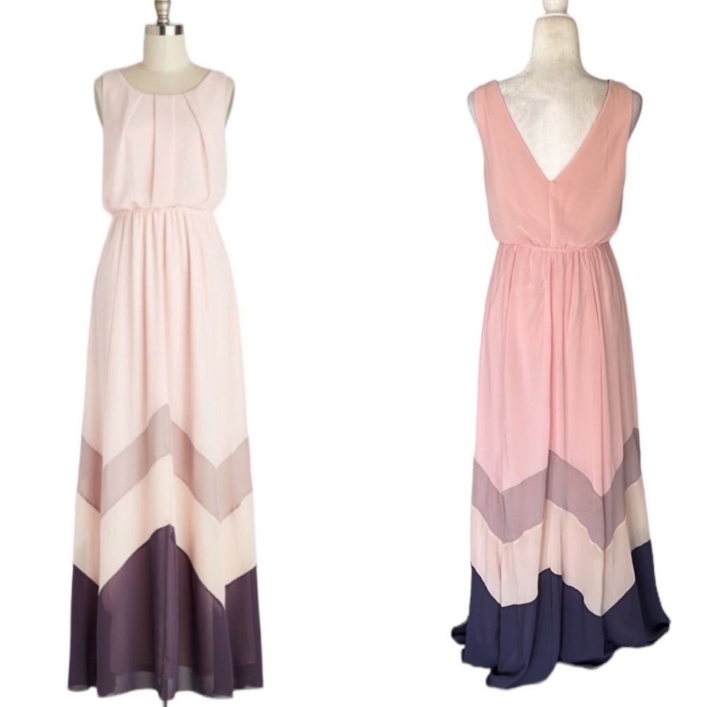 NWT She+Sky Modcloth Resplendence Chevron Colorblock Pink Maxi Slip Dress - M